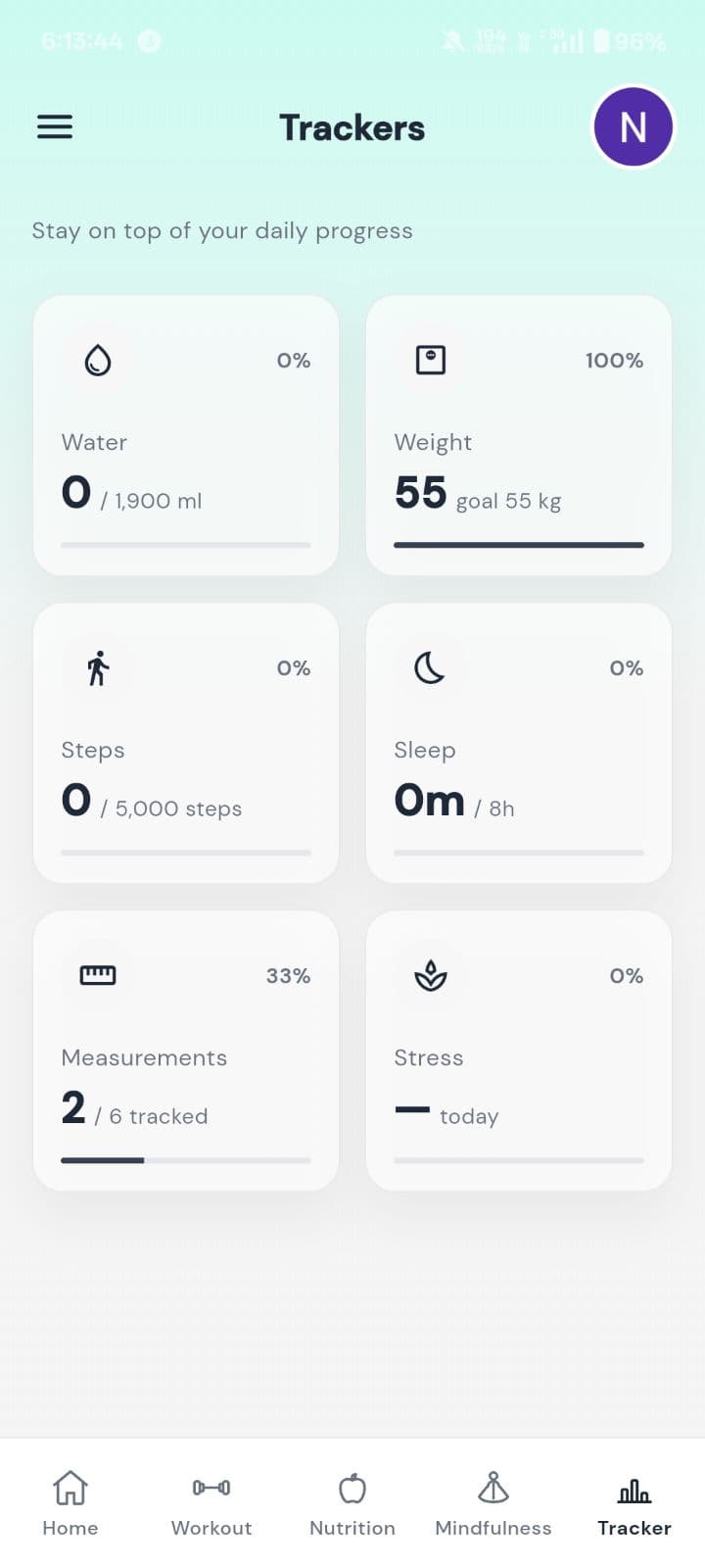 Daily tracking screen